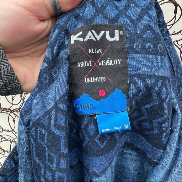 Kavu Navy black blue tribal Aztec stripe short sleeve button down shirt - Picture 4 of 6